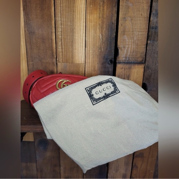 Gucci Red Leather Belt Bag Gucci Marmont GG Red Fanny pack Gucci Waist Bag - Picture 4 of 14